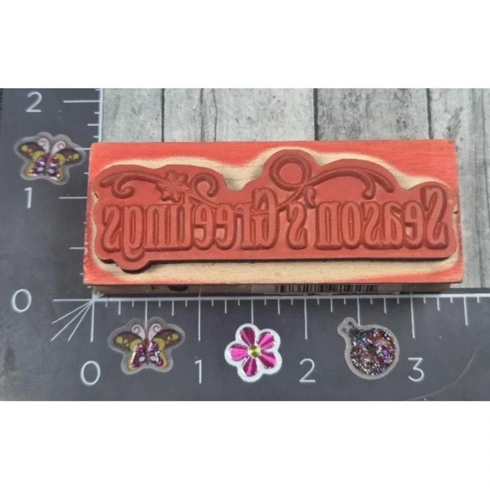 Inkadinkado Season's Greetings 97268 Christmas Rubber Stamp Wood #M104